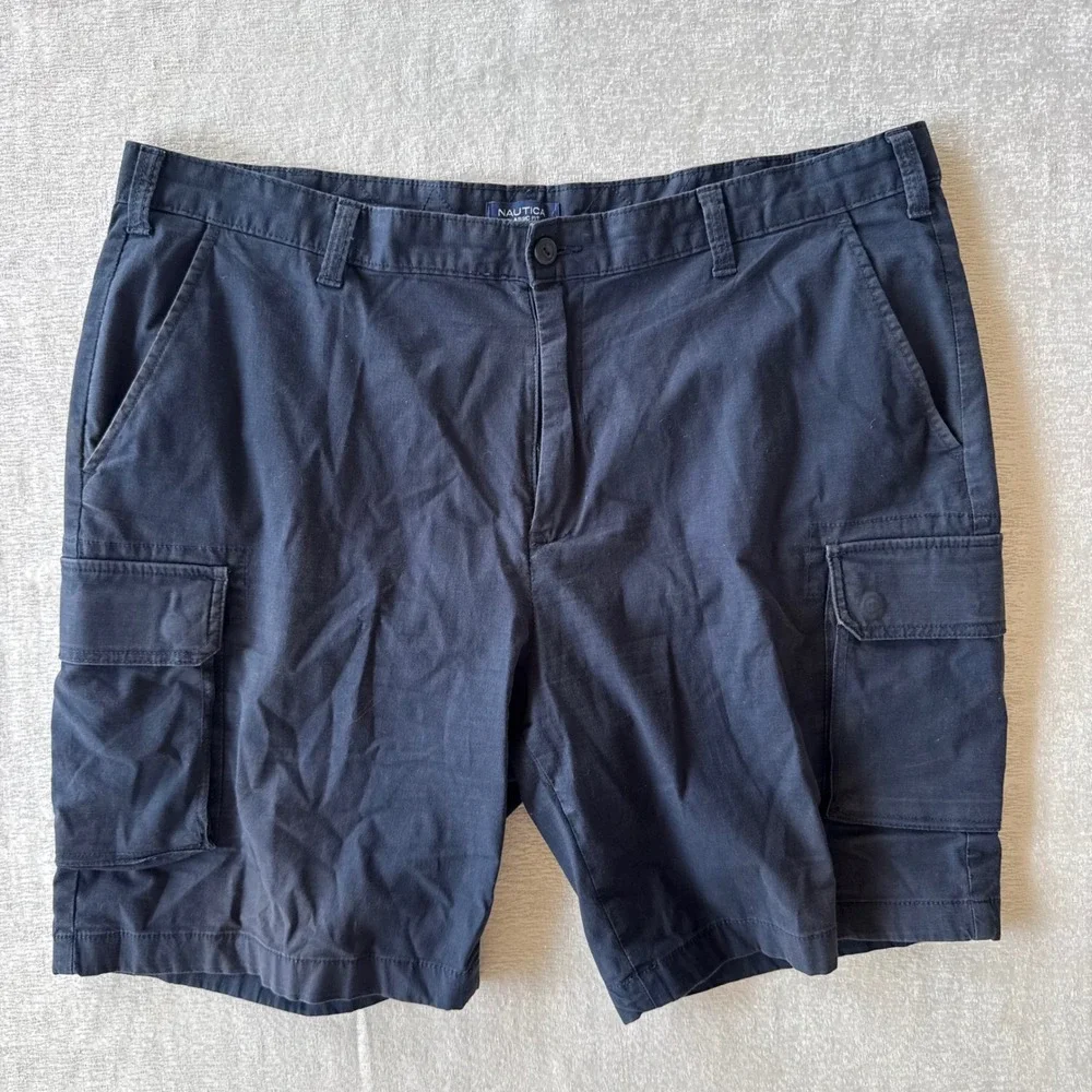 Nautica Flex Classic Fit Mens Size 42W Navy Blue Cargo Shorts Stretch Utility